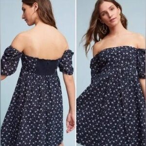 Maeve Lillianne Eyelet Black and White Floral Babydoll Dress by Athropologie